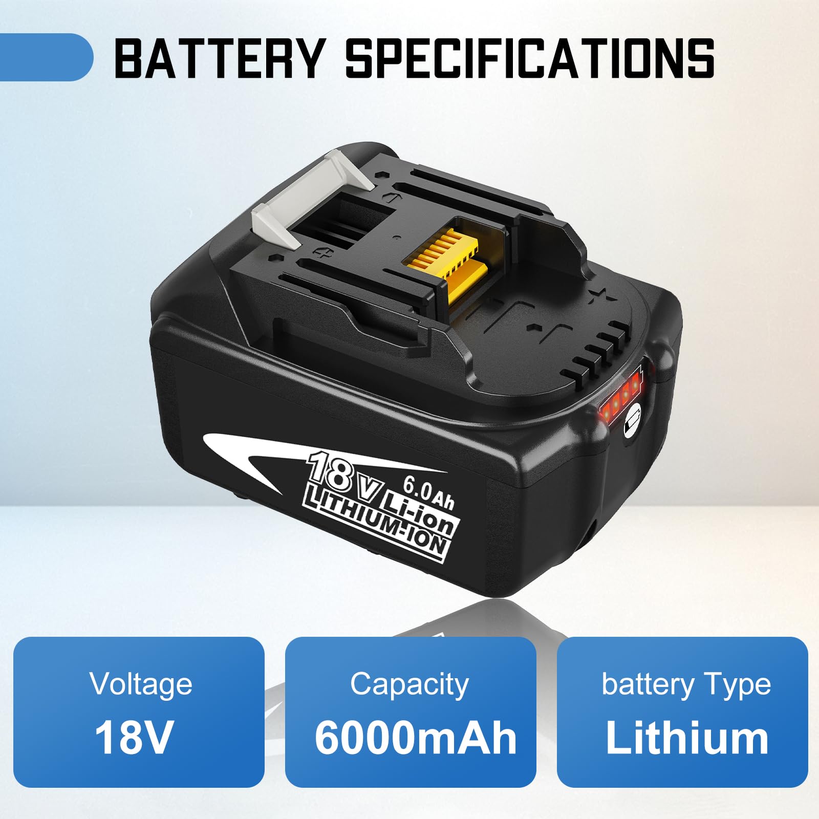 BL1860B Replacement Battery for 18V Battery Lithium-ion Compatible with 18 Volt BL1850B BL1840B BL1830B BL1835 BL1840 BL1850 BL1860 LXT400 Battery with LED Indicator Cordless Tool Battery (Black)