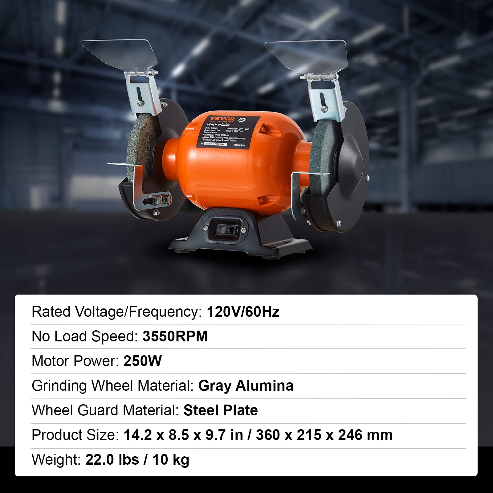 VEVOR Bench Grinder, 6 inch Single Speed Bench Grinder with 2.1A Brushless Motor 3550 RPM Table Grinder with 36/80-Grit Grinding Wheels for Grinding, Sharpening Application