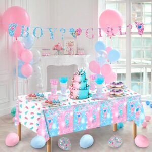 Gender Reveal Decorations, 146Pcs Gender Reveal Plates-Serve 24, Boy or Girl Party Tableware Set with Disposable Paper Plates Napkins Cups Tablecloth for Gender Reveal Party Supplies