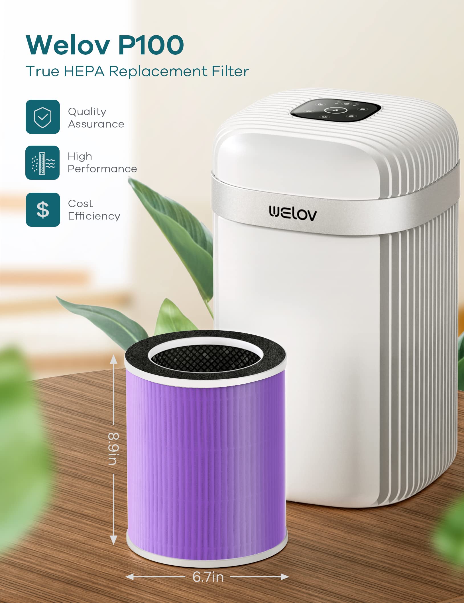 Welov P100 Air Purifier Pet Care Filter 2 Packs, 3-in-1 H13 True HEPA and High-Efficiency Activated Carbon Filter for Pet Dander Hair Pollen Dust Pet Odor, and Other Unwanted Smells