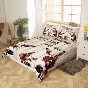 Manfei Kids Donkey Duvet Cover Set Twin Size, Floral Animal Theme Comforter Cover with 1 Pillowcase, Rustic Farmhouse Bedding Set 2pcs for Boys Girls Bedroom Decor Grey Wooden Board Bedspread Cover