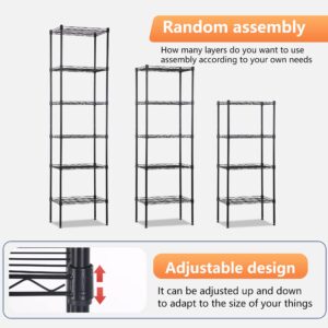 FDW 6 Tier Wire Shelving 17L x 12W x 64H Pantry Shelves Storage Rack Shelving Units Adjustable Metal Shelves for Kitchen Commercial Garage Small Places,Black