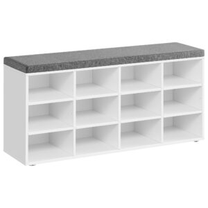 vasagle shoe bench with cushion, storage bench with padded seat, entryway bench with 12 compartments, for bedroom, 11.9 x 40.9 x 18.9 inches, cloud white and dove gray ulhs012w14