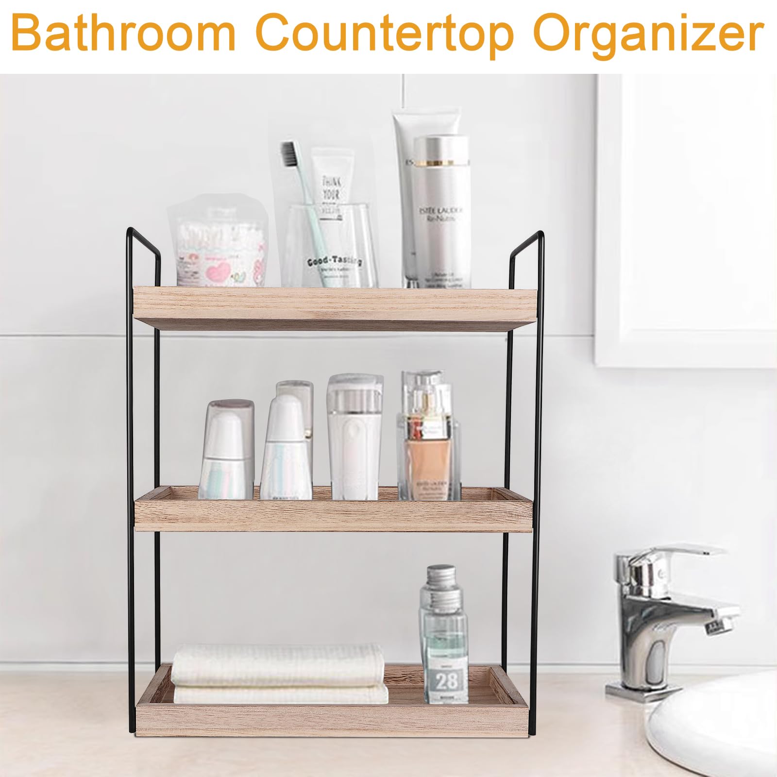 Kmise 3 Tier Bathroom Counter Organizer-Bathroom Countertop Storage-Bathroom Counter Shelf-Vanity Organizer Bathroom Counter Tray and Coffee Bar Organizer for Countertop