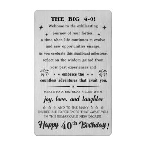 bazljy 40th birthday card - 40th birthday gifts for men women - 40 year old birthday engraved steel wallet card for him her