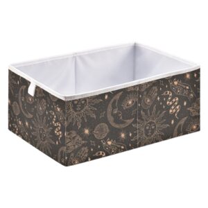 Vnurnrn Fabric Cube Collapsible Storage Cube Boho Celestial Snake Print, Storage Bins with Support Board, Foldable Basket for Shelf Closet Cabinet 11.02×11.02×11.02 in