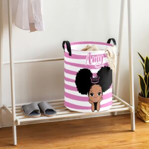 Personalized Collapsible Laundry Basket for Girls Kids,Cute Pink Baby Laundry Hamper with Handle,Custom Nursery Hamper with Name