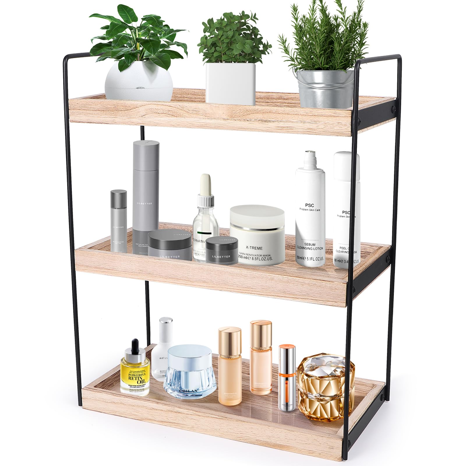 Kmise 3 Tier Bathroom Counter Organizer-Bathroom Countertop Storage-Bathroom Counter Shelf-Vanity Organizer Bathroom Counter Tray and Coffee Bar Organizer for Countertop