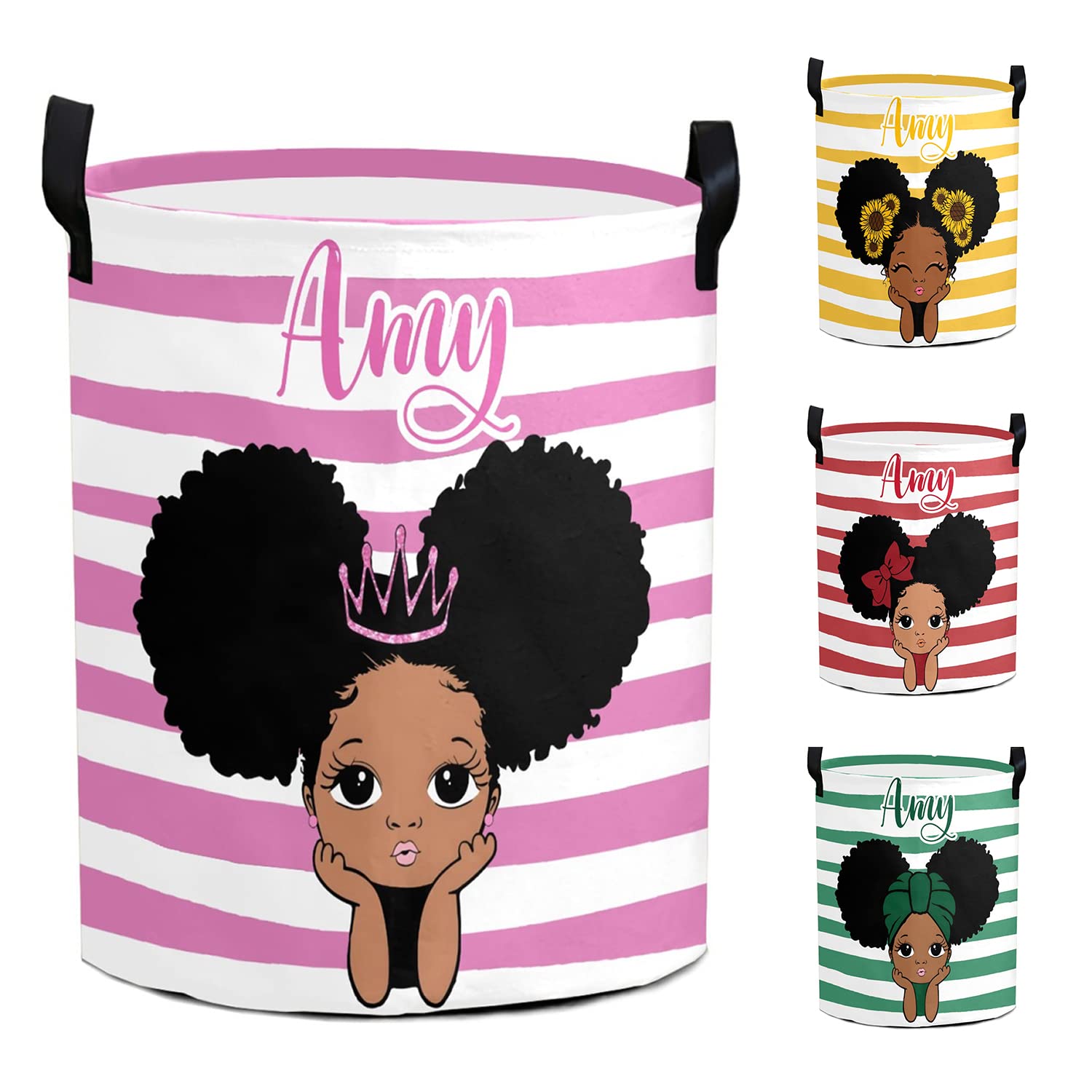 Personalized Collapsible Laundry Basket for Girls Kids,Cute Pink Baby Laundry Hamper with Handle,Custom Nursery Hamper with Name