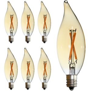 fannis 6 pack c32 replacement flame tip led bulb, 2w equals 20w, warm 2200k filament edison bulb, e12 base vintage amber glass candle light bulb for pendant chandelier ceiling fan candelabra light