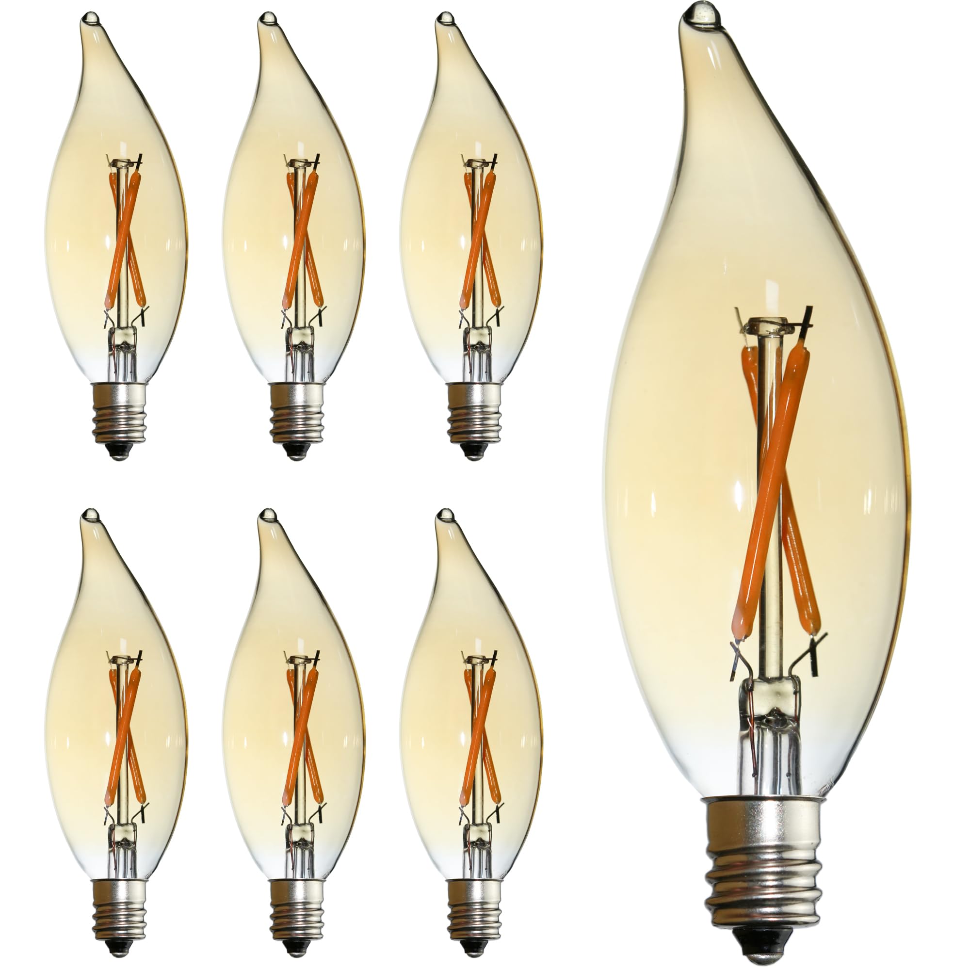 FANNIS 6 Pack C32 Replacement Flame Tip LED Bulb, 2W Equals 20W, Warm 2200K Filament Edison Bulb, E12 Base Vintage Amber Glass Candle Light Bulb for Pendant Chandelier Ceiling Fan Candelabra Light