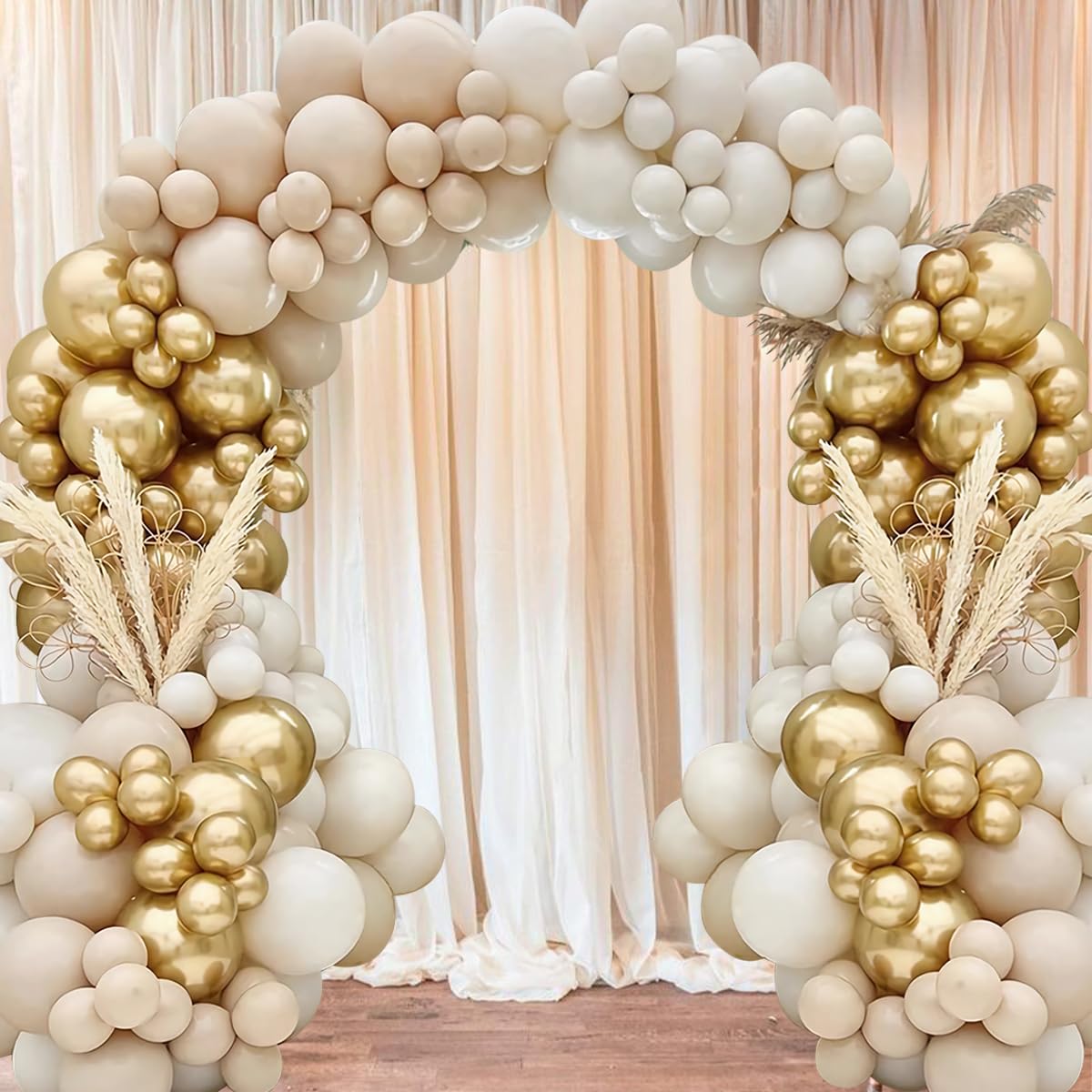 DataMoon White Gold 129 Pcs Balloon Arch Kit - Unique Baby Shower, Birthday, Wedding Decoration, Biodegradable, Unisex