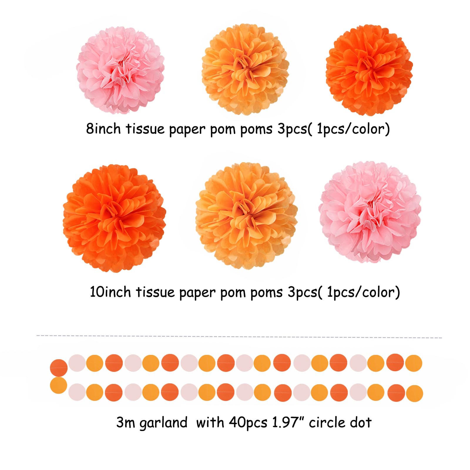 Pink-Orange Groovy Party-Decorations Pom-Poms Streamers - 23pcs Fall Autumn Thanksgiving Harvest Tissue Tassel Garland Banner,Birthday Baby Bridal Shower Engagement Wedding Decor Lasting Surprise