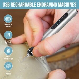 HOTROSE Electric Engraving Pen with 37 Bits, USB Rechargeable Cordless Engraving Machine, Portable DIY Rotary Engraver for Jewelry Wood Glass Stone Carving (Silver)