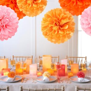 Pink-Orange Groovy Party-Decorations Pom-Poms Streamers - 23pcs Fall Autumn Thanksgiving Harvest Tissue Tassel Garland Banner,Birthday Baby Bridal Shower Engagement Wedding Decor Lasting Surprise