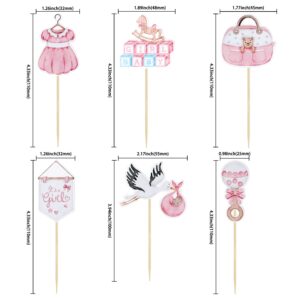 Gyufise 36Pcs Baby Shower Girl Cupcake Toppers Swan Pacifier Cloud Moon Star Baby Girl Cupcake Picks Oh Baby It's a Girl Cake Decorations for Baby Shower Kids Girls Birthday Party Supplies Pink