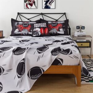 qjmiaofang Football Comforter Set 6Pieces Boys American Football Bedding Set Twin Size for Kids Teens Sports Themed Bed in A Bag American Football Player Bedding Set with Black Football Sheet for Home