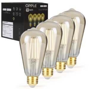 opple smart led filament bulb, smart light bulbs bluetooth and wifi vintage filament light bulb work with alexa & google home, st19 smart edison bulb 2100k 60 watt equivalent, no hub required, 4 pack