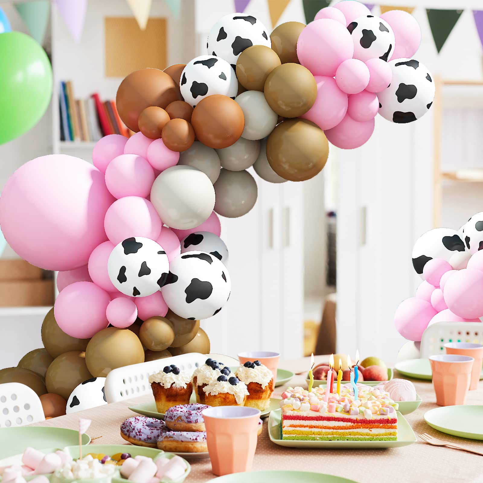 121 Pcs Cow Print Balloon Arch Kit, Pink Nude Brown Tan Apricot Cow Balloon Arch Garland Kit Different Sizes, Balloons Garland Kit for Farm Party Cowboy Party Dcorations Baby Shower Birthday Party