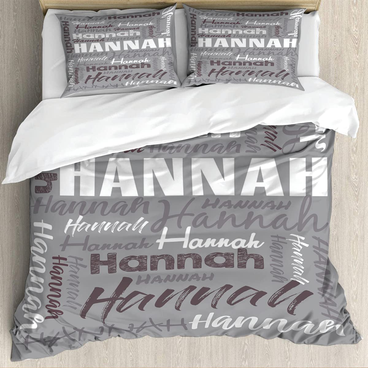 Custom Name Bedding Set, Custom Text Comforter Cover Full Twin Queen King, Custom Name Themed Bedding Personalized Name Duvet, Blanket With Name Decor for Bedroom, Ultra Soft Lightweight (Grey)