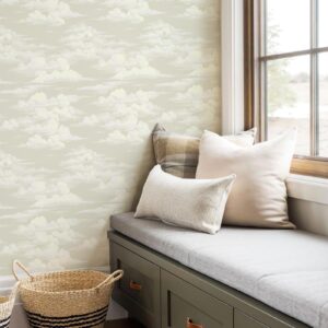 JiffDiff Wallpaper Peel and Stick White Cloud Wallpaper for Bedroom Mural Grey Wallpaper 17.3" x 118" Self Stick Neutral Wallpaper Modern Abstract Wallpaper