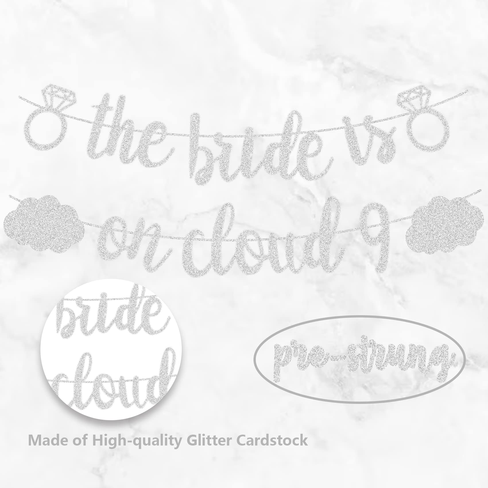 The Bride Is on Cloud 9 Bachelorette Party Banner, Glitter Silver Hanging Cloud Decorations Bridal Shower Sign Party Favors Hen Parties Engagement Wedding Receptions Party Supplies