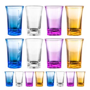 16 pieces unbreakable 1.2 oz multicolored shot glass set, whiskey glasses, tequila shot glasses, cocktail glasses, shot glasses for vodka, spirits & liquor (gradient multicolored set)