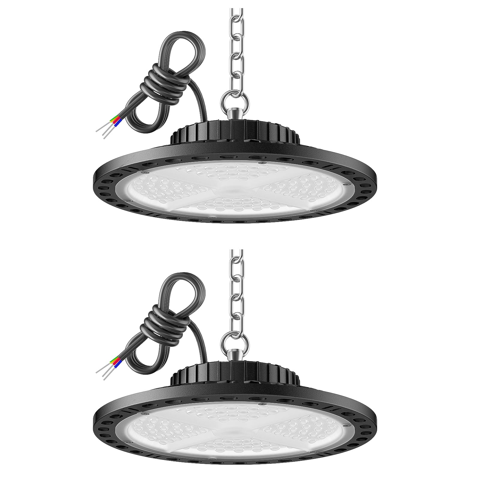 ISKYDRAW 100W UFO LED High Bay Light, 15000LM 2 Pack High Bay LED Shop Lights No-Dimmable, Commercial Bay Lighting 6500K, IP65 High Bay LED Lights for Workshop Garage Warehouse Factory Barn