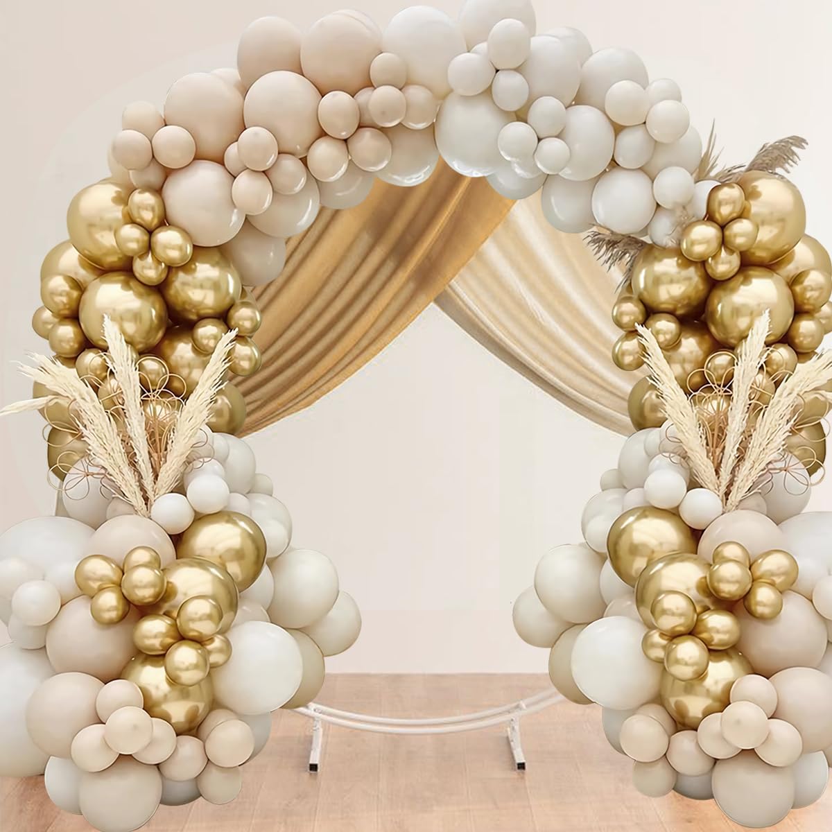 DataMoon White Gold 129 Pcs Balloon Arch Kit - Unique Baby Shower, Birthday, Wedding Decoration, Biodegradable, Unisex