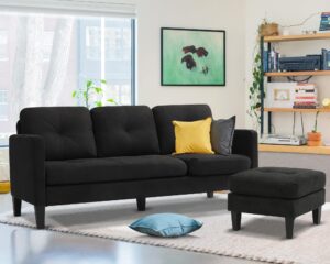 jovno convertible sectional sofa couch, modern l-shaped couch 3-seat sofa, reversible sectional for living room, apartment and small space (black)