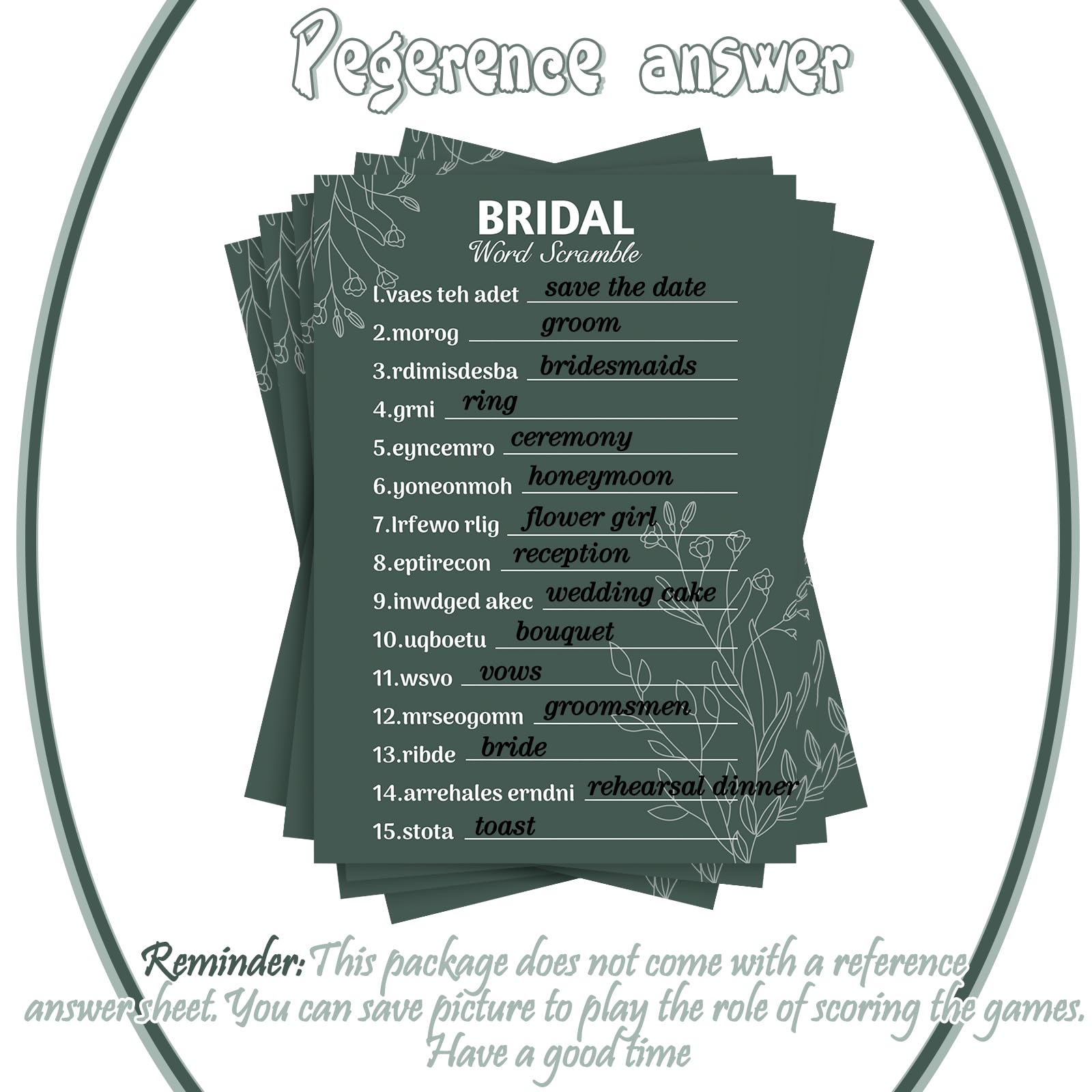 Ctosree 220 Pieces Bridal Shower Game Set 200 Wedding Game Cards and 20 Pencils 5 Styles Funny Wedding Cards Wedding Pencils Bridal Shower Decorations for Bride and Groom Bachelor Party (Green)