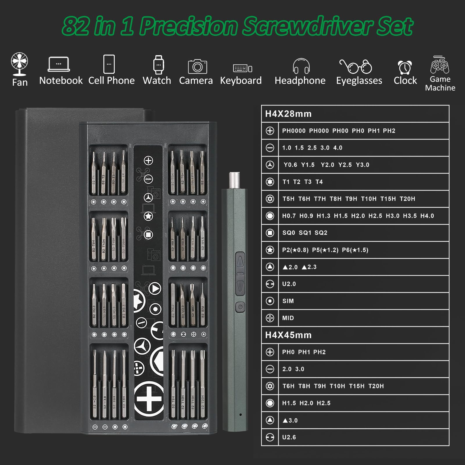 82 in 1 Hancaner Mini Electric Screwdriver, Electronics Precision Screwdriver Set with 64 Magnetic Bits, Small Precision Screwdriver Rechargeable With 3 LED Delivers 200RPM for Phone/Laptop/Watch