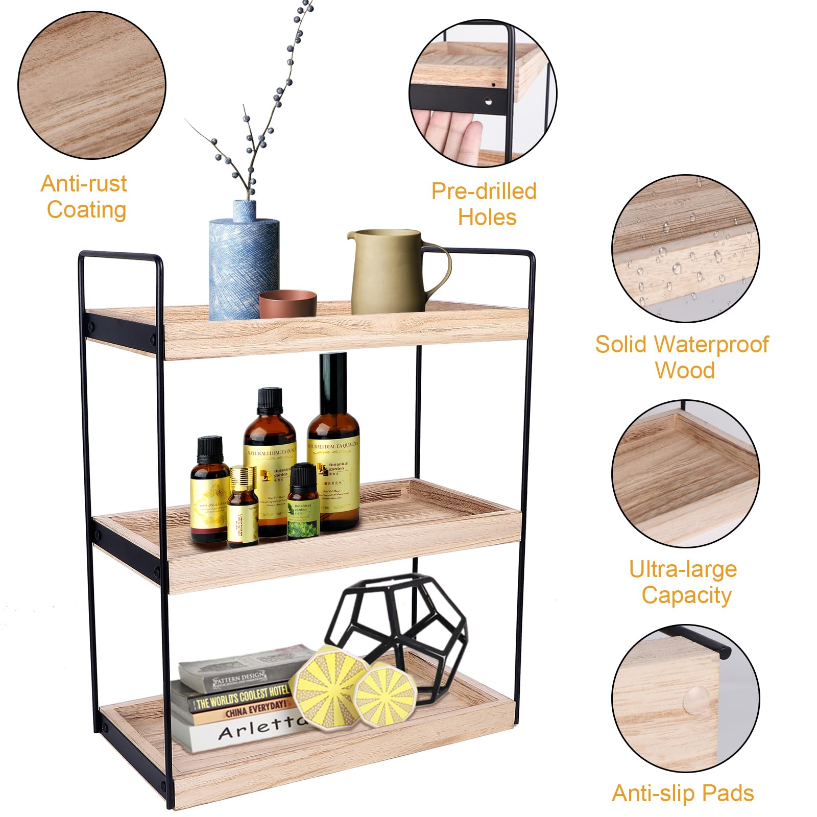 Kmise 3 Tier Bathroom Counter Organizer-Bathroom Countertop Storage-Bathroom Counter Shelf-Vanity Organizer Bathroom Counter Tray and Coffee Bar Organizer for Countertop