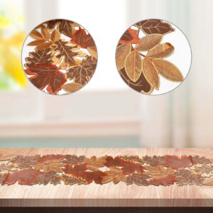 Fall Harvest Table Runner 13"x70", Cutwork Applique Embroidered Leaves Table Runner Maple Leaves Table Runner for Home Kitchen Decoration Table Runner for Halloween Thanksgiving Christmas