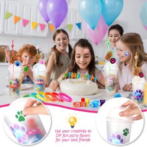 Gejoy 178 Pcs Dog Paw Party Favors Set Includes Paw Straws Cups Silicone Bracelet Keychain Stamper Sticker Pendant Chain Thank You Tag for Boy Girl Dog Paw Theme Party Supplies (Paw)