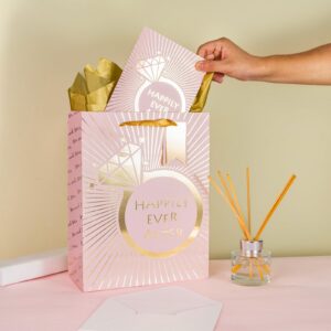 Loveinside Wedding Gift Bag with Tissue Paper, Gift Tag and Greeting Card for Wedding, Birthday, Party, and More - 10" x 5" x 13", 1 Pcs, Wedding Ring Pink