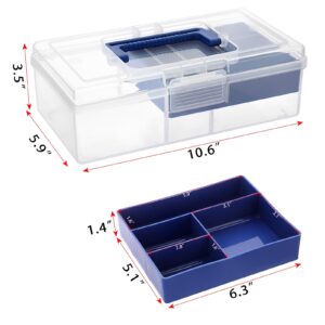 BTSKY Clear Plastic Storage Box with Removable Tray Multipurpose Stationery Storage Box with Handle Handy Sewing Box Art Craft Supply Organizer Home Utility Box (Blue)