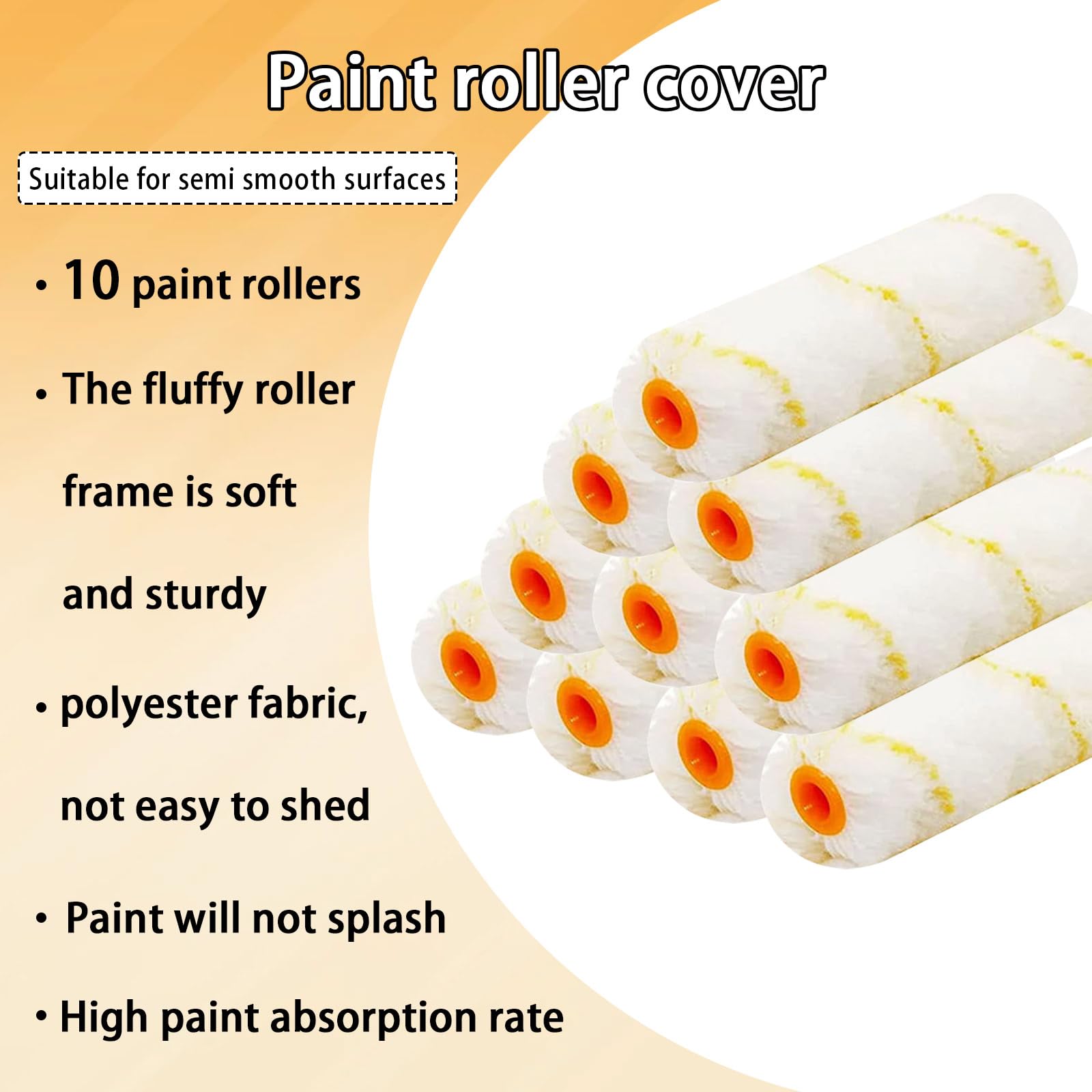 Hubaow 10 Pieces Paint Roller Cover, 6 inch Microfiber Roller Covers, Washable Covers for Roller Frame, House Painting Supplies, Naps for Paint Roller Brush for Painting Walls Ceilings