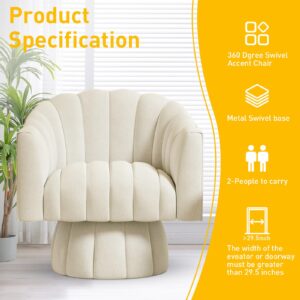 Accent Chair Mid Century 360 Degree Swivel Chair,Modern Lounge Sofa Round Barrel Chair with Wide Upholstered,Fluffy Velvet Fabric Chairs for Home Sofa Living Room/Bedroom/Waiting Room (Beige)