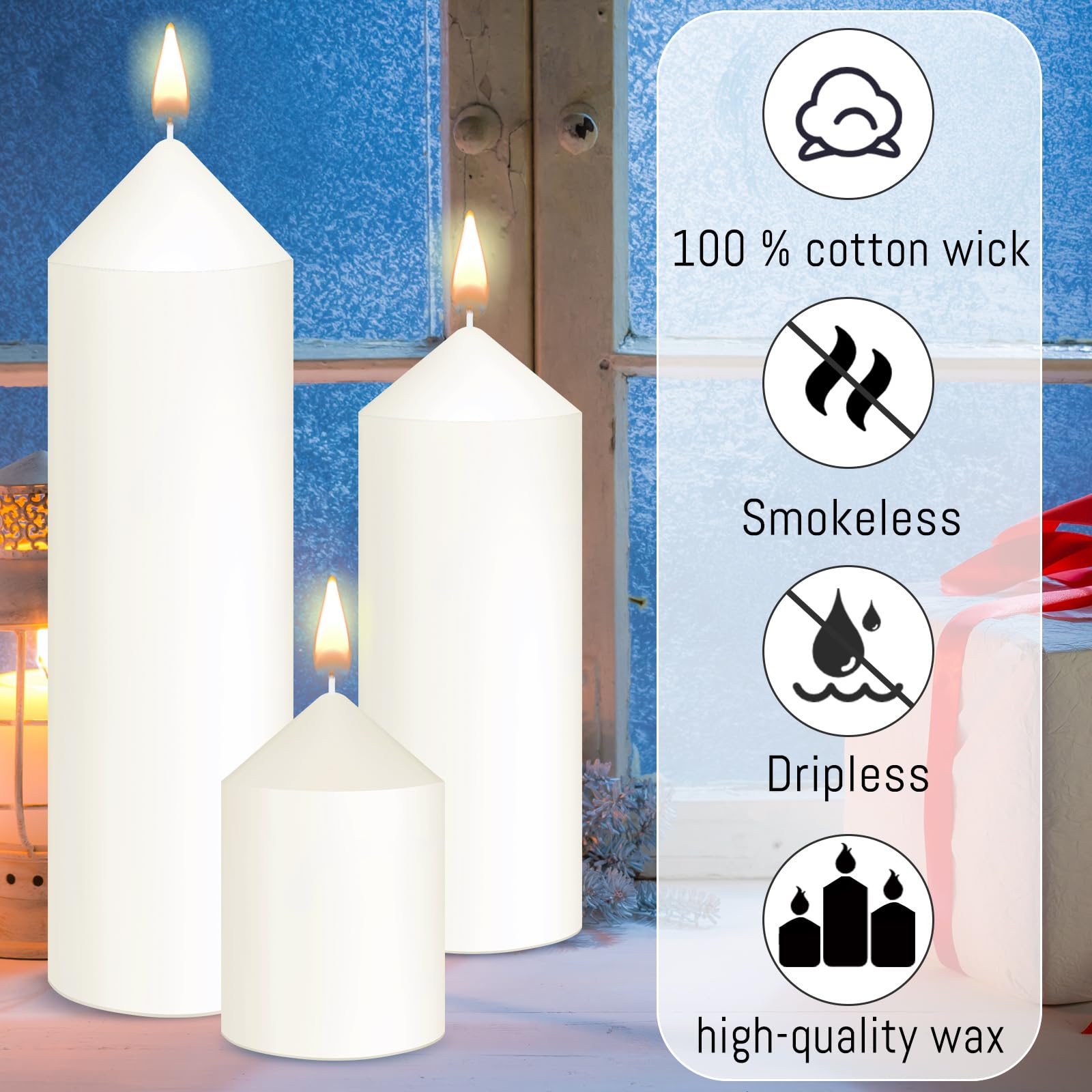 MTLEE Set of 60 White Pillar Candles Bulk 2 x 3, 2 x 5, 2 x 8 in Large Unscented Candle Tall Decorative Emergency Candles Big Cotton Wick Candle for Wedding Home Restaurant Spa Church Decoration