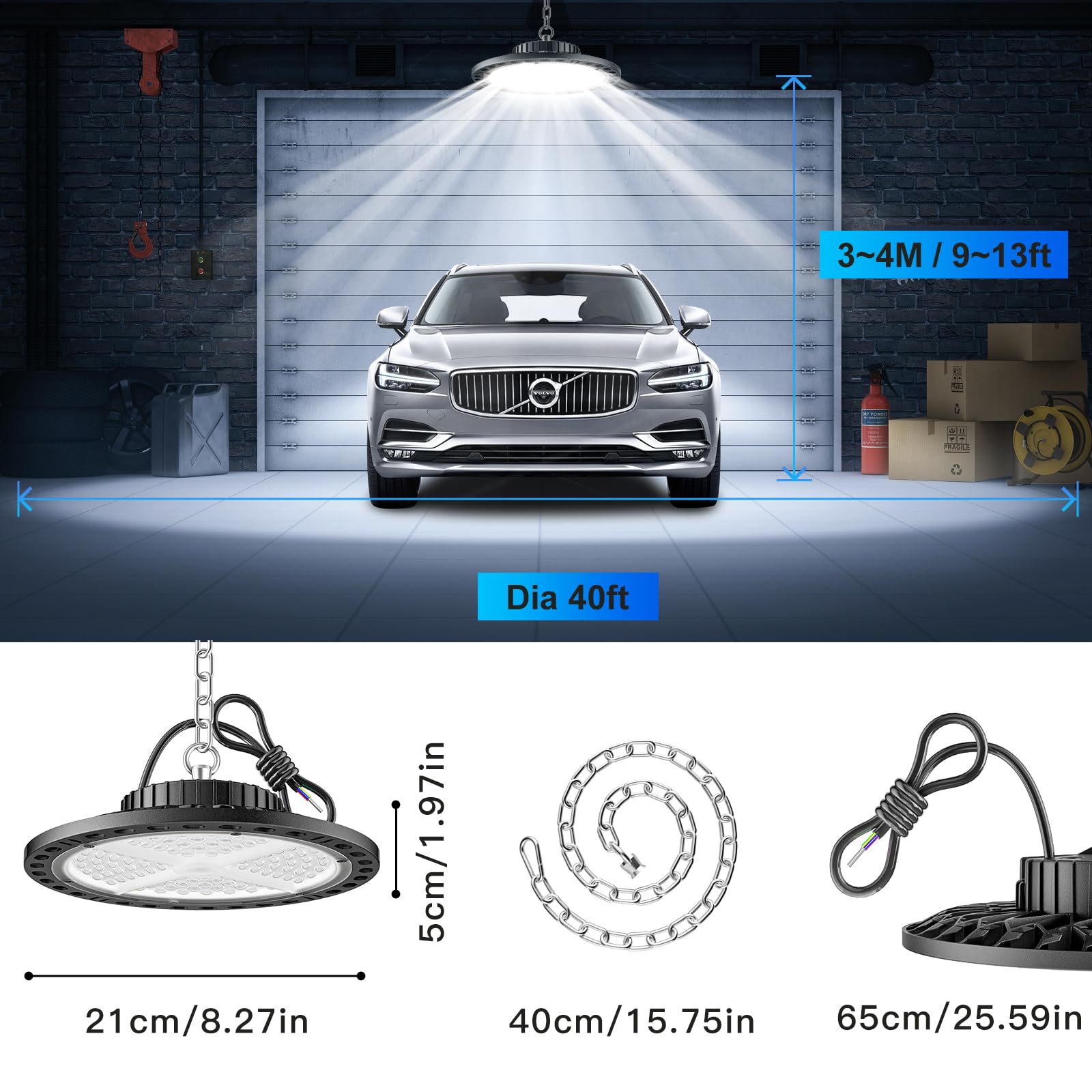 ISKYDRAW 100W UFO LED High Bay Light, 15000LM 2 Pack High Bay LED Shop Lights No-Dimmable, Commercial Bay Lighting 6500K, IP65 High Bay LED Lights for Workshop Garage Warehouse Factory Barn