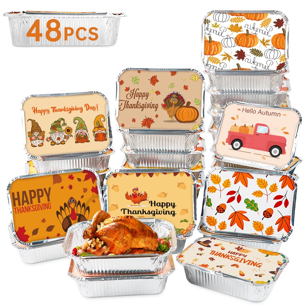 AKEROCK Thanksgiving Leftover Containers, Thanksgiving To Go Containers with Lid for Food Storage - 48 PCS