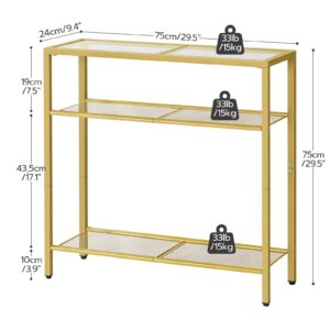 HOOBRO 29.5" Narrow Console Table, 3-Tier Tempered Glass Sofa Table, Small Side Table, Modern Entryway Table, for Entrance, Living Room, Foyer, Hallway Bedroom, Gold GD21XG01G1