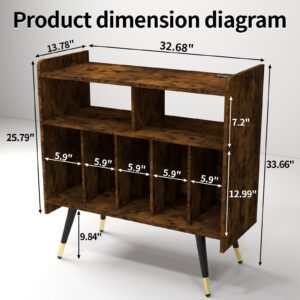 Large Record Player Stand, Vinyl Record Storage Cabinet with Power Outlet, Record Player Table Holds up to 350 Albums, Mid-Century End Table Turntable Stand for Living Room, Office