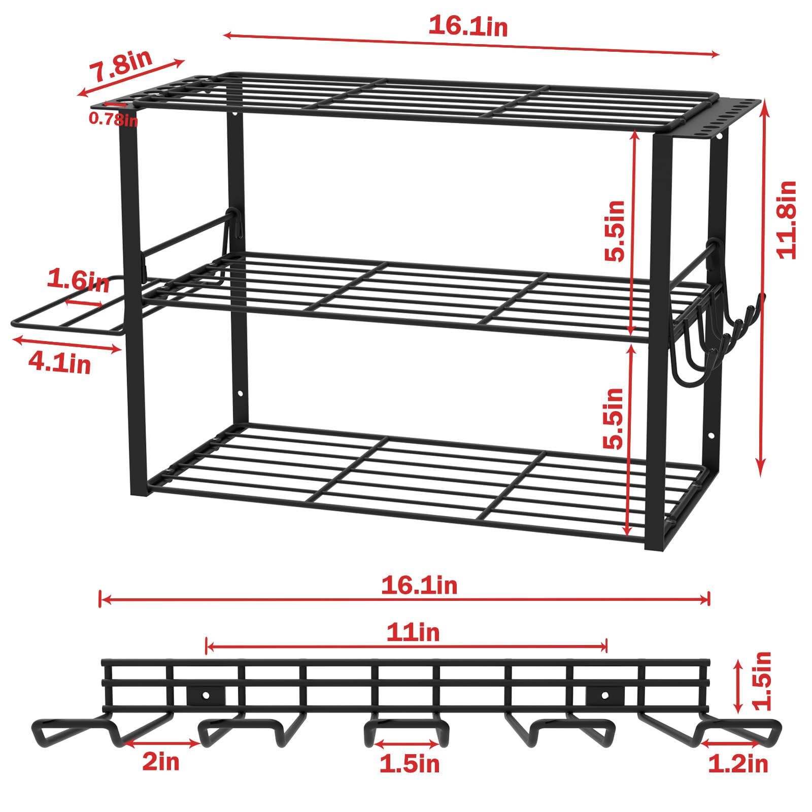 Power Tool Organizer, 4 Layer Drill Holder Wall Mount, Drill Rack for Garage Organization, 4 Slot Separate Design, Power Tool Storage Rack, Heavy Duty Metal Tool Shelf, Best Present for him