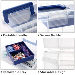 BTSKY Clear Plastic Storage Box with Removable Tray Multipurpose Stationery Storage Box with Handle Handy Sewing Box Art Craft Supply Organizer Home Utility Box (Blue)