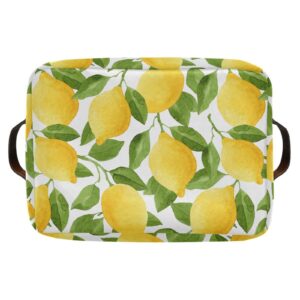 WIHVE Storage Bins Lemon Fabric Storage Basket for Organizing Closet Shelf Organizer Basket with Handles