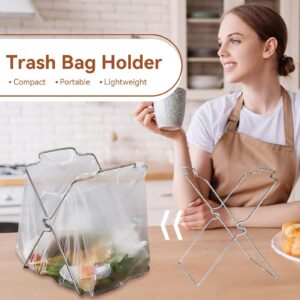 Garbage Bag Holder Frame, Stainless Steel Bag Holder Metal Foldable Trash Stand Holder for Camping Home Kitchen Countertop Trash Can