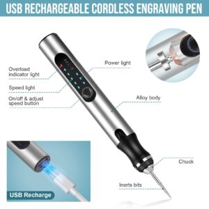 HOTROSE Electric Engraving Pen with 37 Bits, USB Rechargeable Cordless Engraving Machine, Portable DIY Rotary Engraver for Jewelry Wood Glass Stone Carving (Silver)