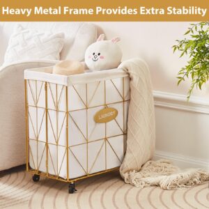 Mxfurhawa Laundry Hamper, Collapsible Laundry Basket Large Capacity 110L Metal Laundry Hamper with Removable Liner, Rolling Wheels and Collapsible Design for Clothes Storage and Organization (Gold)